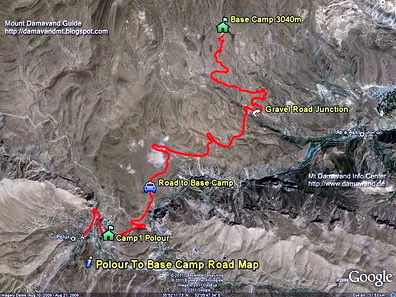 Damavand Camp1 to Camp2 Road and Route Map
